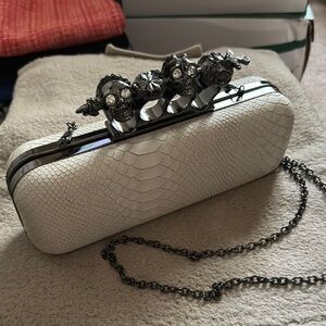 Off White Skull Clutch Bag with Metal Strap